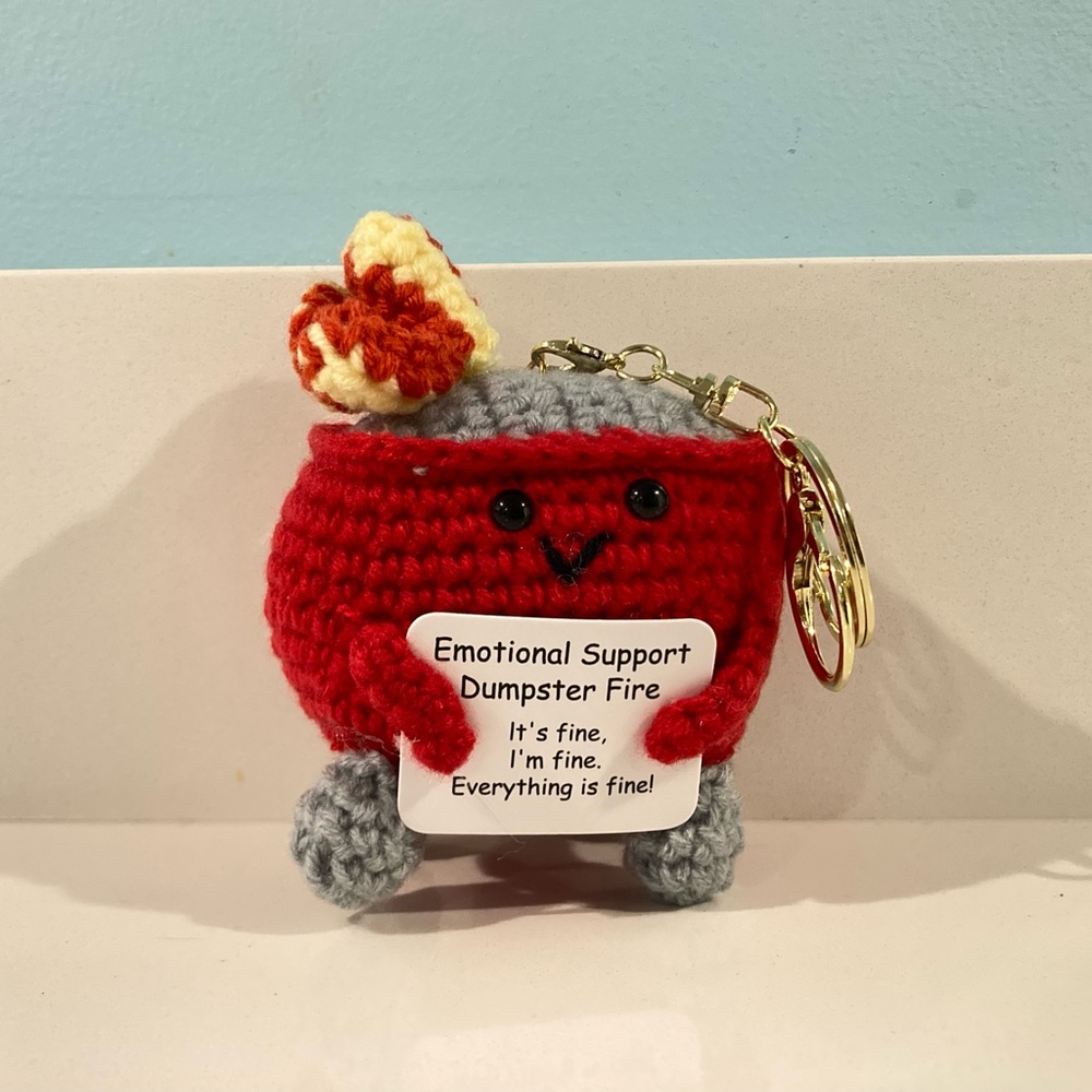 Red Crochet Dumpster Fire with Detachable Keychain